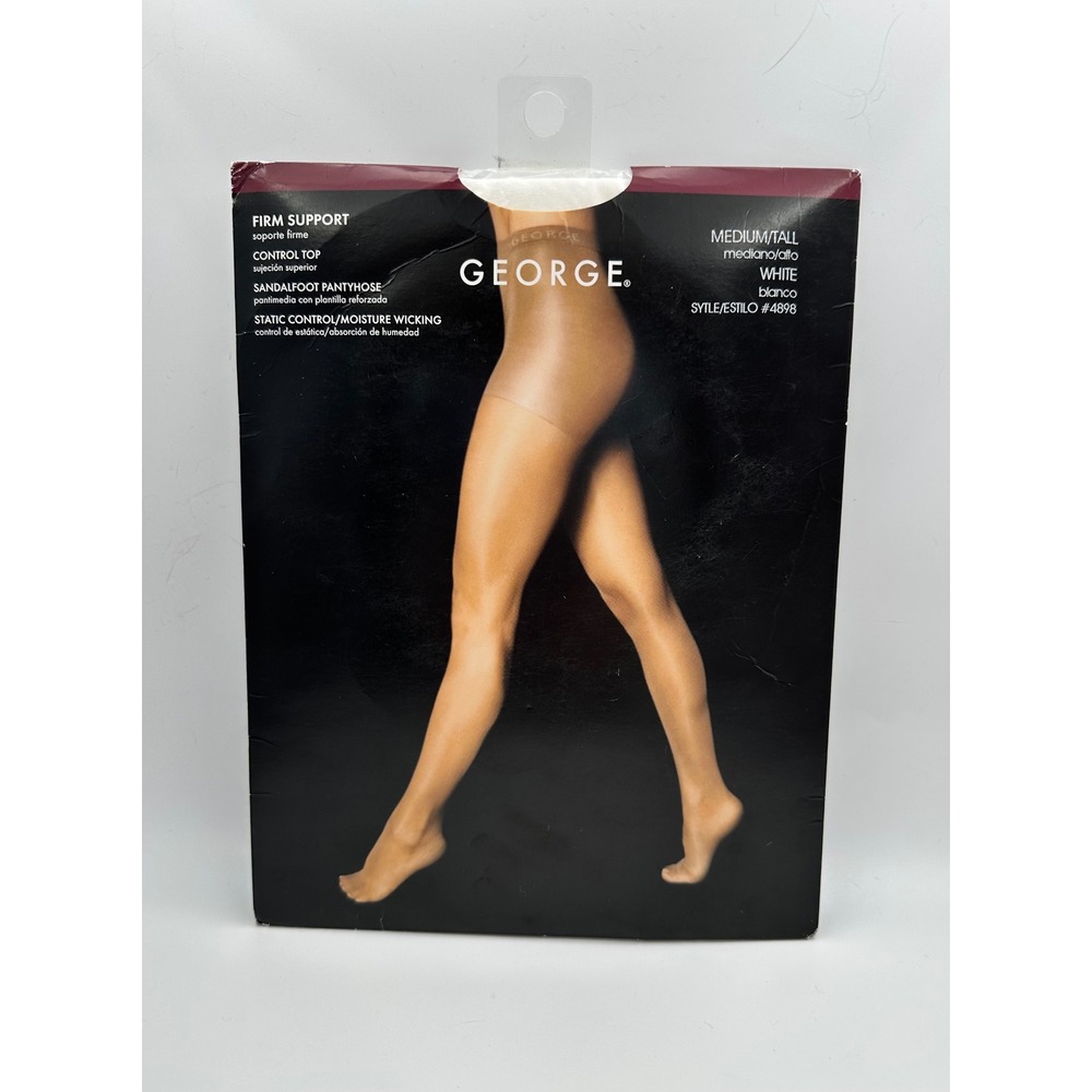 George Womens Firm Support Sandalfoot Pantyhose White‎ Control Top Medium/Tall